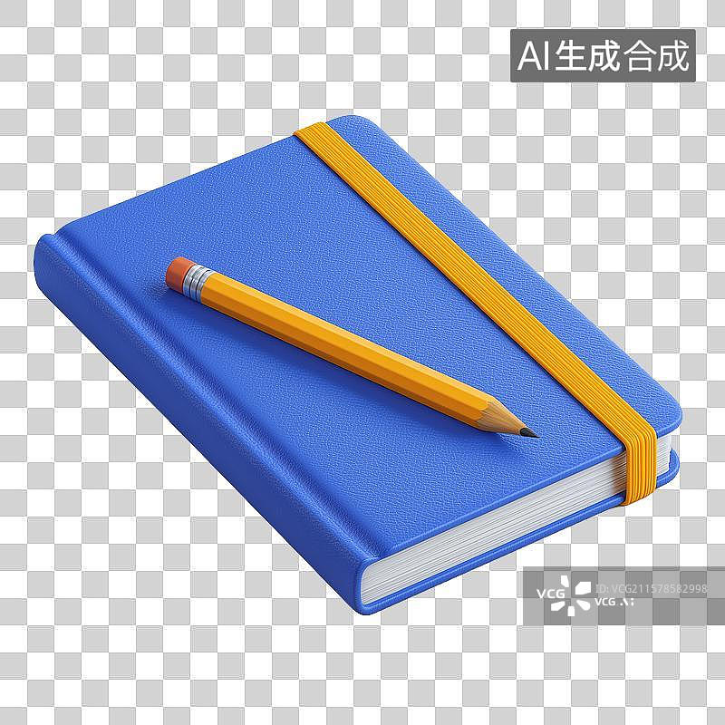 【AI数字艺术】蓝色的笔记本和黄色铅笔图片素材