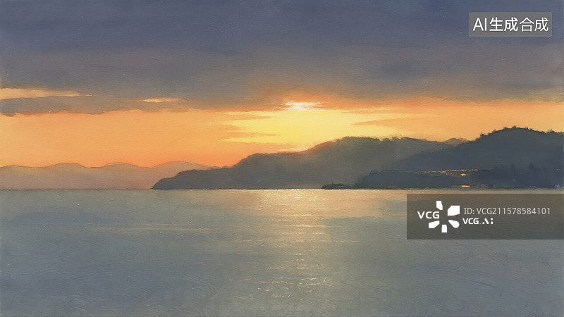 【AI数字艺术】日落抽象水彩插画商业背景唯美夕阳营销、出版物装饰画壁纸海报图片素材