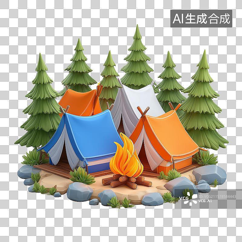 【AI数字艺术】户外露营篝火帐篷图片素材