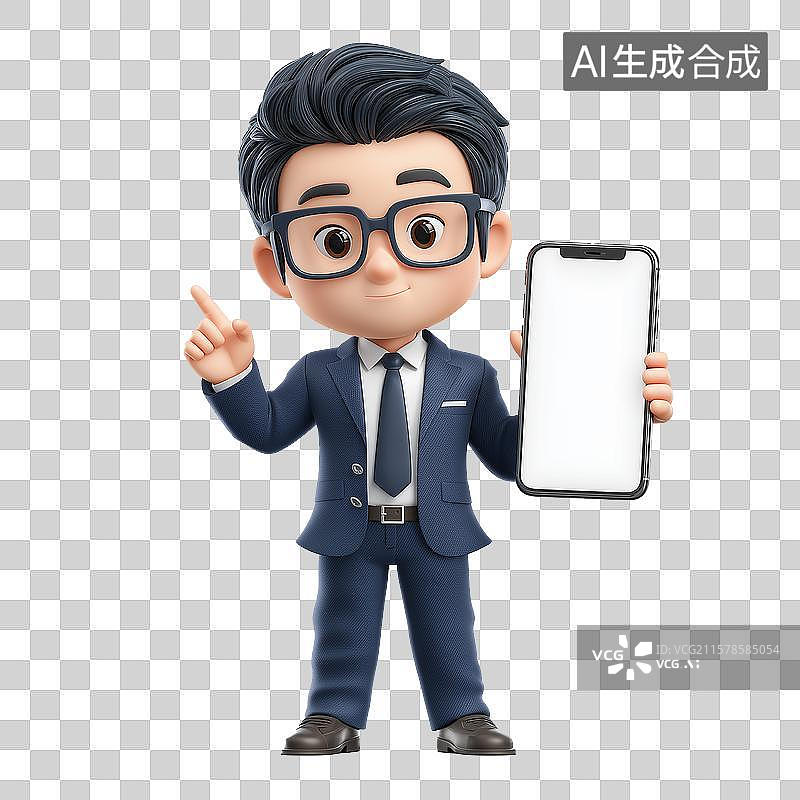 【AI数字艺术】商务男性手拿空白手机图片素材