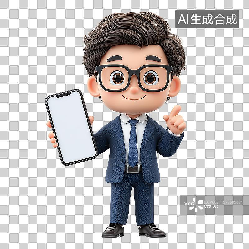 【AI数字艺术】商务男性手拿空白手机图片素材