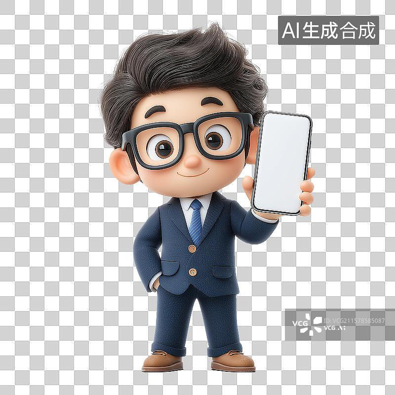 【AI数字艺术】商务男性手拿空白手机图片素材