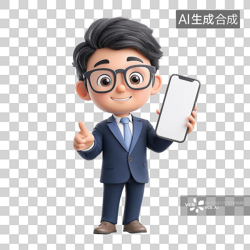 【AI数字艺术】商务男性手拿空白手机图片素材