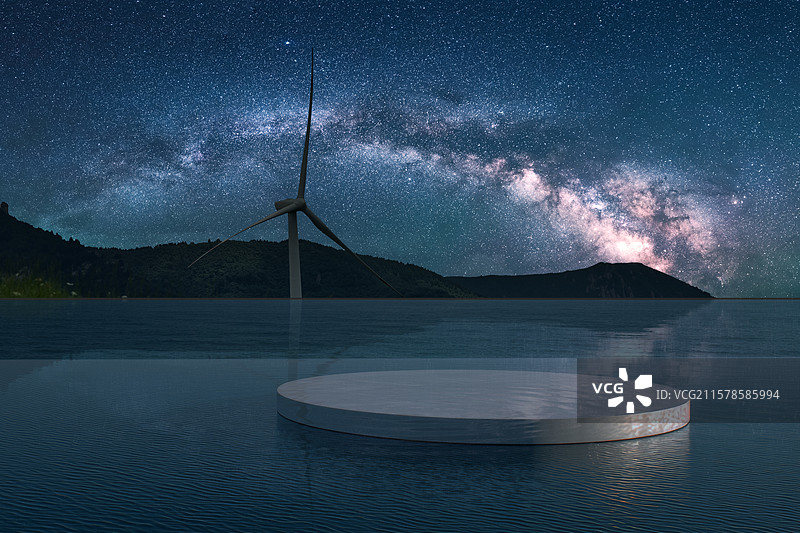星空下的风力发电机图片素材