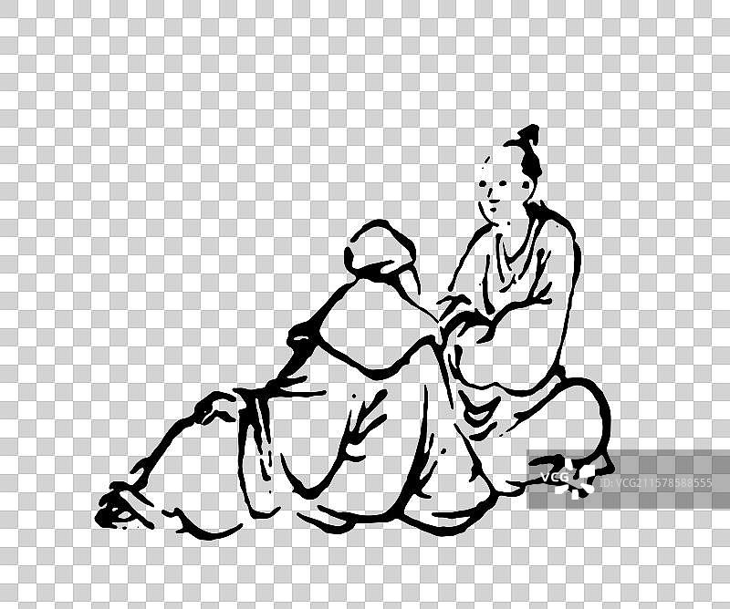 水墨 国画 人物 点缀 围棋 下棋 棋盘 对弈 文化图片素材