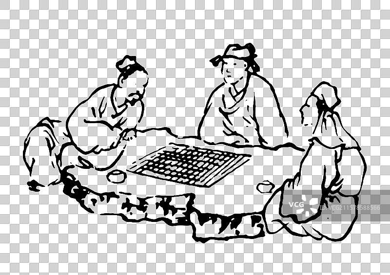 水墨 国画 人物 点缀 围棋 下棋 棋盘 对弈 文化图片素材
