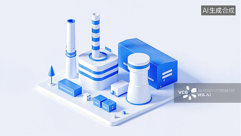 【AI数字艺术】3d蓝色工业工厂场景图片素材