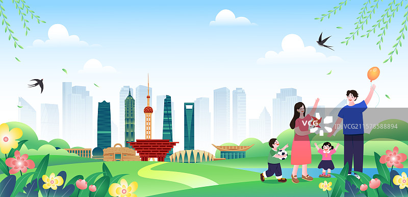 上海城市建筑文明城市宣传展板图片素材