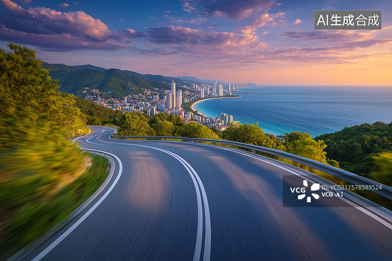 【AI数字艺术】海边高速公路汽车背景图图片素材