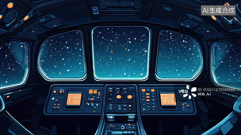 【AI数字艺术】太空站太空舱舷窗外的宇宙太空航天科技背景图片素材