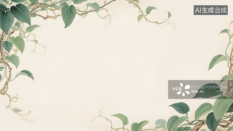 【AI数字艺术】水墨画藤类装饰植物绿萝环绕图片素材