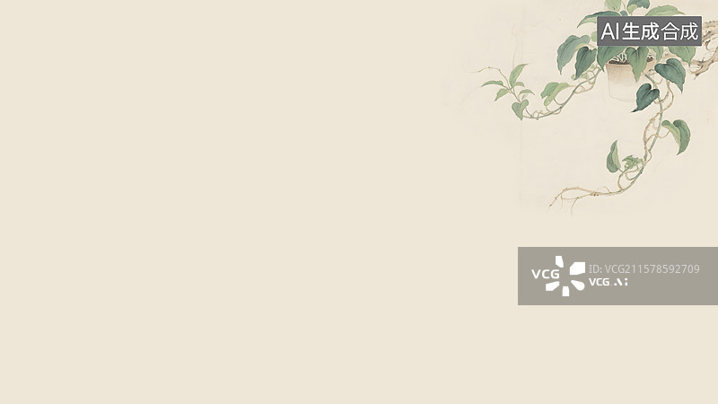 【AI数字艺术】水墨画藤类装饰植物绿萝右上图片素材