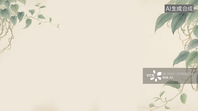 【AI数字艺术】水墨画藤类装饰植物绿萝两侧图片素材