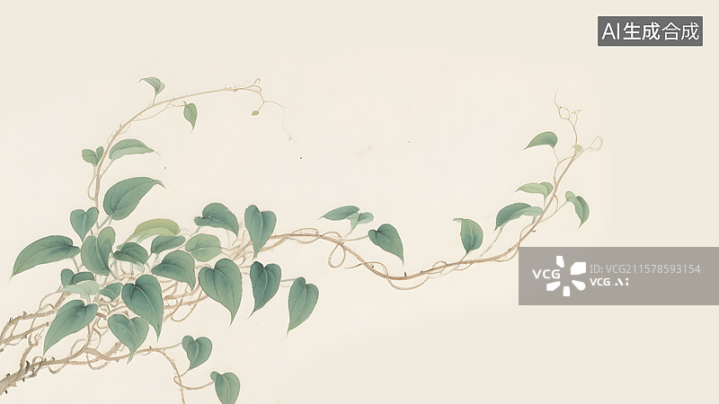 【AI数字艺术】水墨画藤类装饰植物绿萝背景图片素材