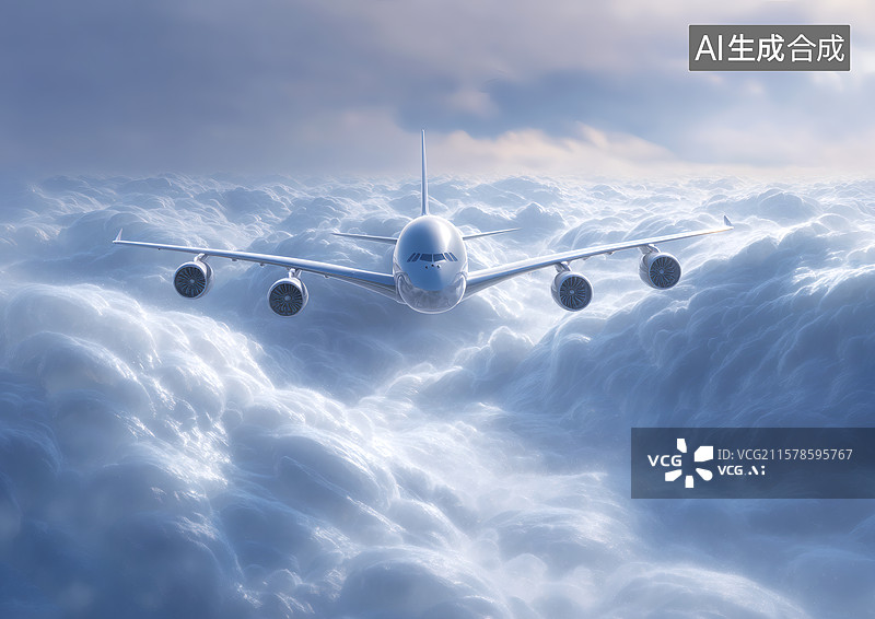 【AI数字艺术】天空中一架飞机在飞行图片素材