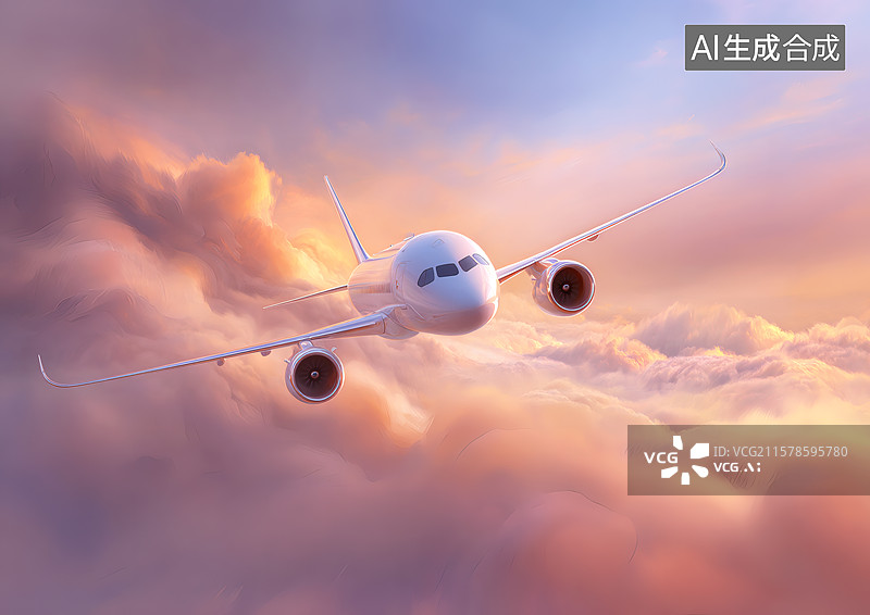 【AI数字艺术】天空中一架飞机在飞行图片素材