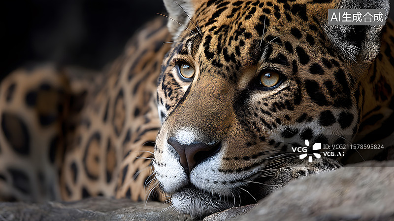 【AI数字艺术】豹子在森林中放松的特写镜头图片素材
