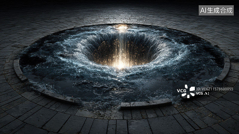 【AI数字艺术】地面漩涡，光芒四射的神秘景象图片素材
