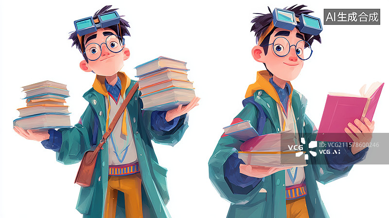 【AI数字艺术】勤奋学子手捧书本专注阅读图片素材