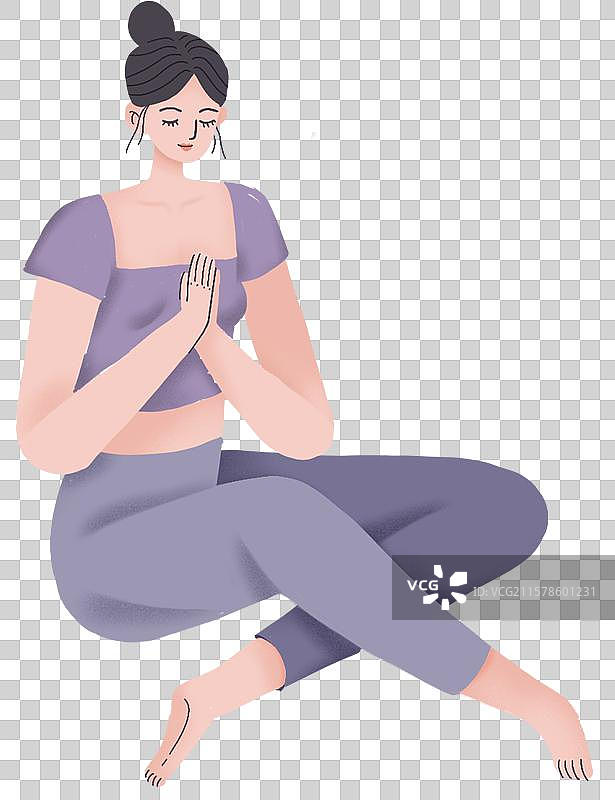 女性瑜伽动作手绘插画图片素材