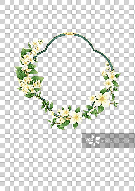 古风新中式茉莉花中式窗框边框插画图片素材