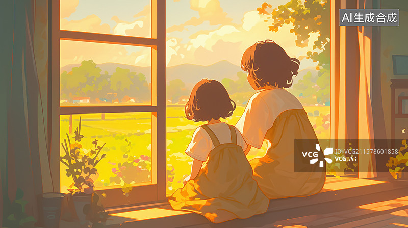 【AI数字艺术】窗边的温馨时光图片素材