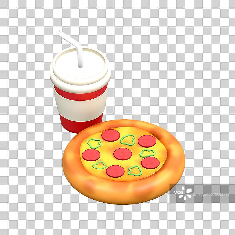 3D披萨饮料套餐组合插画元素图片素材