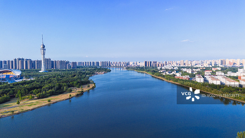 六安城区淠河月亮岛航拍图片素材