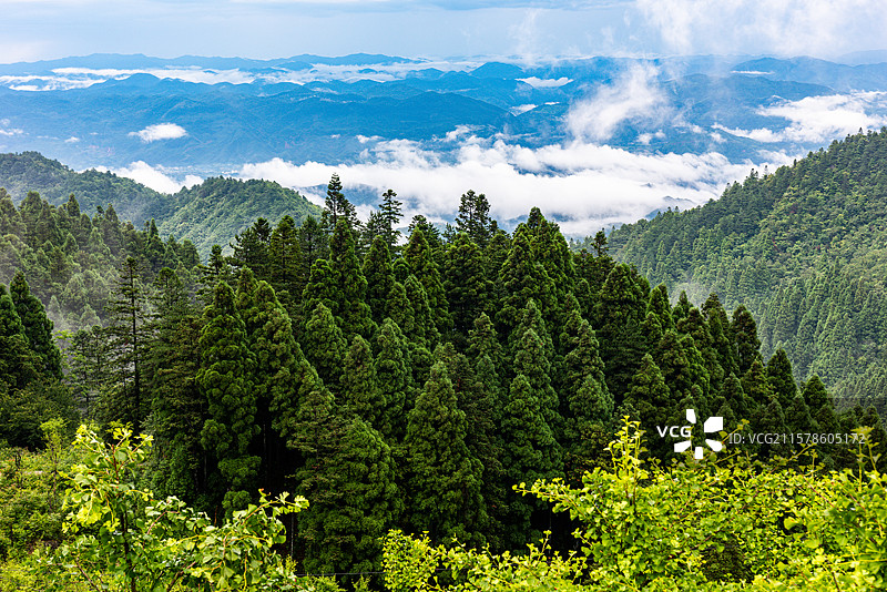 航拍视角拍摄湖北咸宁通县九宫山图片素材