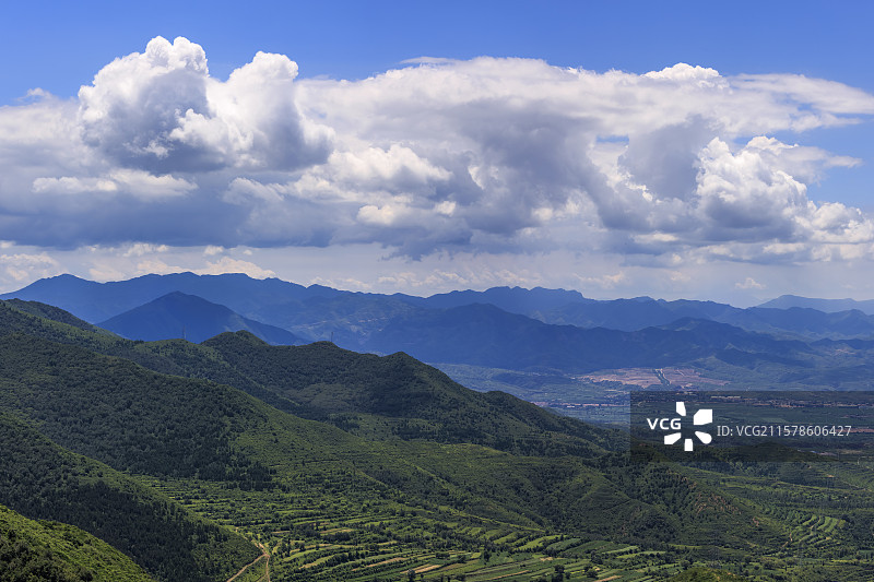 河北张家口小暑时节崇礼喜鹊梁蓝天白云漫画版的高山草甸风光无限图片素材