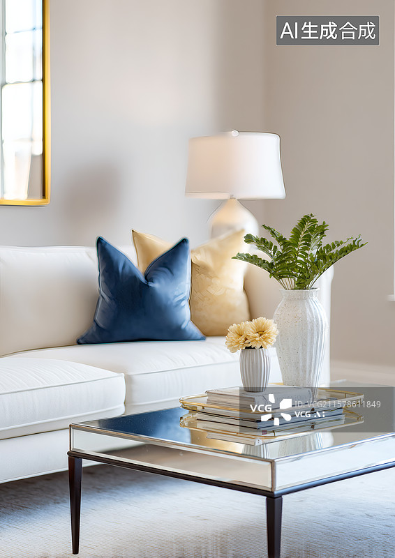 【AI数字艺术】沙发前茶几上放着花瓶图片素材