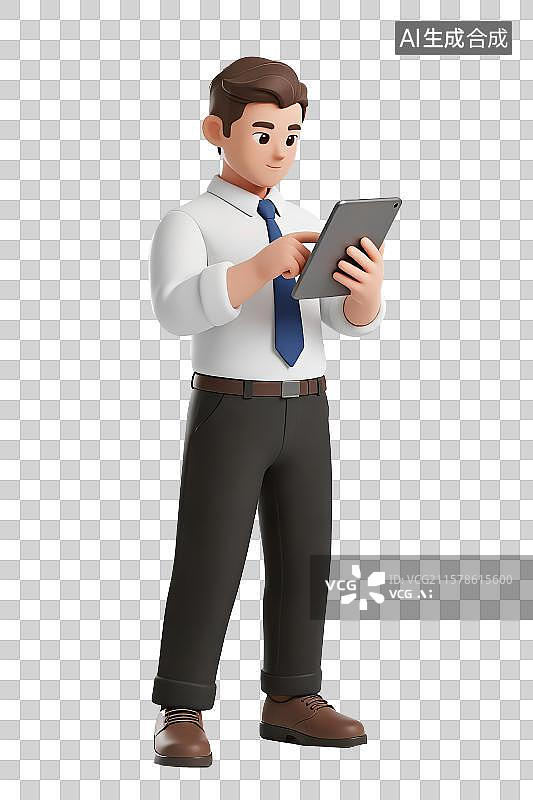【AI数字艺术】3D金融办公人物男士使用平板电脑，免抠元素图片素材