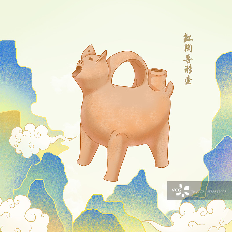 红陶兽形壶图片素材