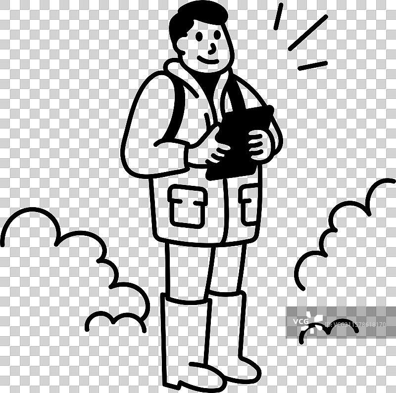 一个涂鸦风格的环保主义者图标，手持一只c图片素材