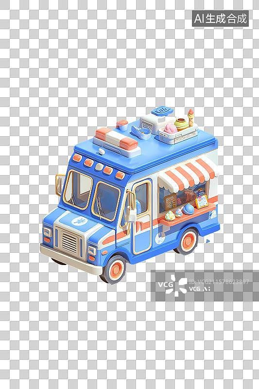 【AI数字艺术】蓝色卡通冰淇淋售卖车图片素材