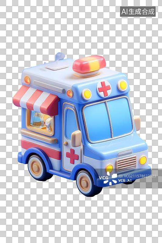 【AI数字艺术】蓝色卡通医疗车玩具图片素材