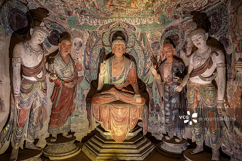 甘肃敦煌石窟塑像文物展览图片素材