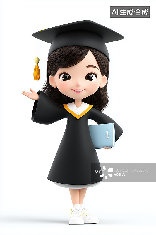 【AI数字艺术】毕业女孩手持证书微笑图片素材