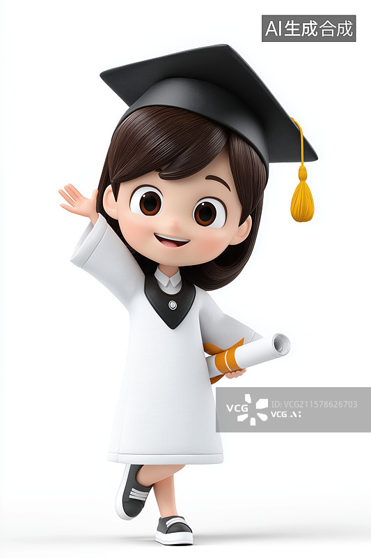 【AI数字艺术】毕业女孩手持证书微笑图片素材