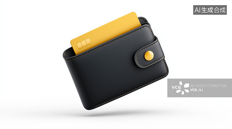 【AI数字艺术】黑色皮革钱包，内含黄色卡片图片素材