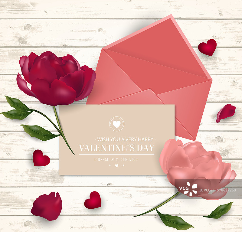 情人节背景，配有卡片和鲜花图片素材
