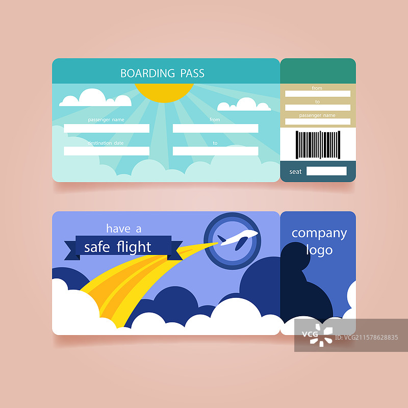 彩色平面设计登机牌模板图片素材