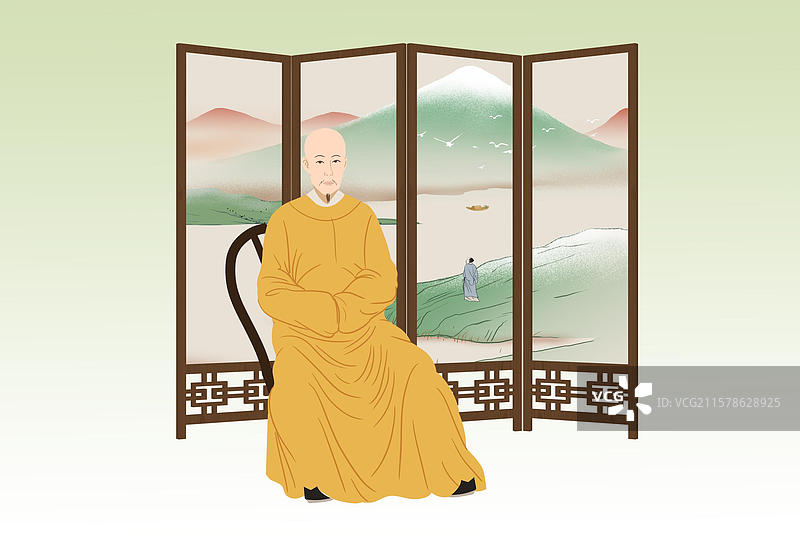 中国风新中式古风古典传统文化古装古人古代古时候生活方式中式家具屏风清代清朝乾隆皇帝人物画像插画图片素材