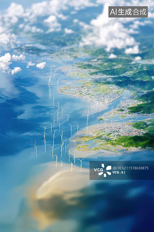 【AI数字艺术】海岛风电场新能源景观图图片素材