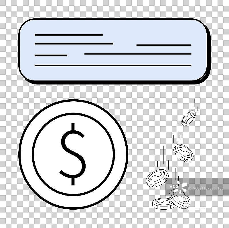 货币符号、掉落的硬币和文本框图片素材