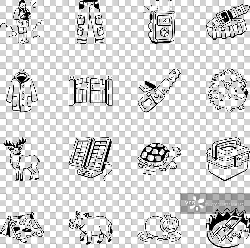 手绘的野生动物园丛林图标集合图片素材