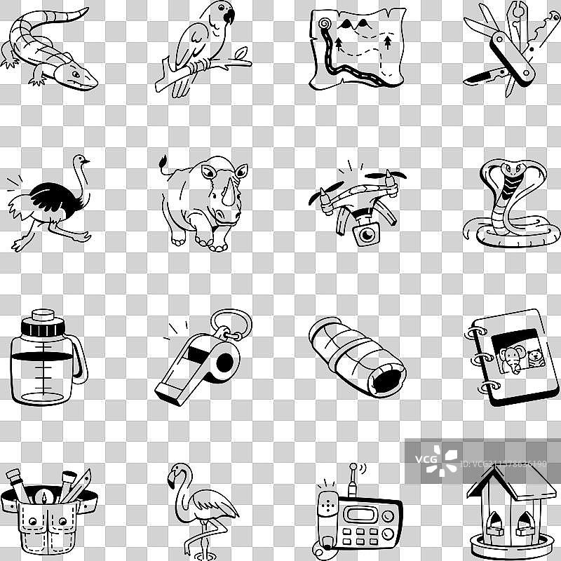 野生动物园风格的动物图标集合图片素材