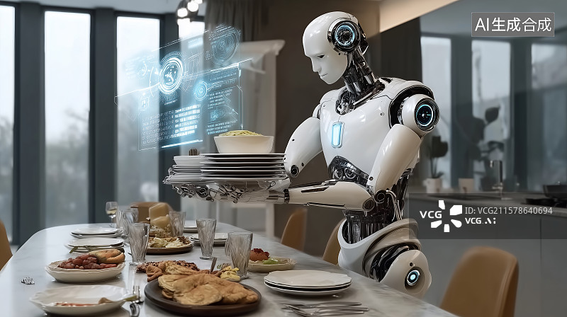【AI数字艺术】机器人收拾饭桌图片素材