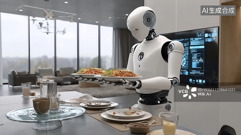 【AI数字艺术】机器人收拾饭桌图片素材