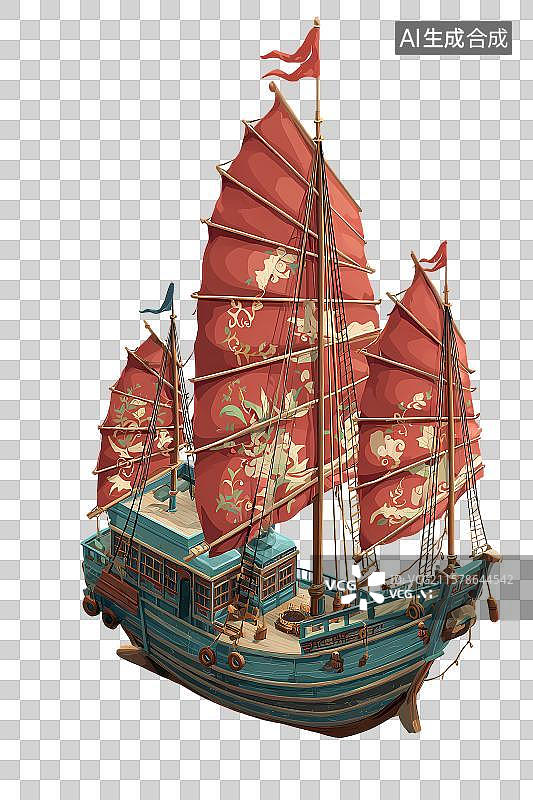 【AI数字艺术】中式古风帆船图片素材